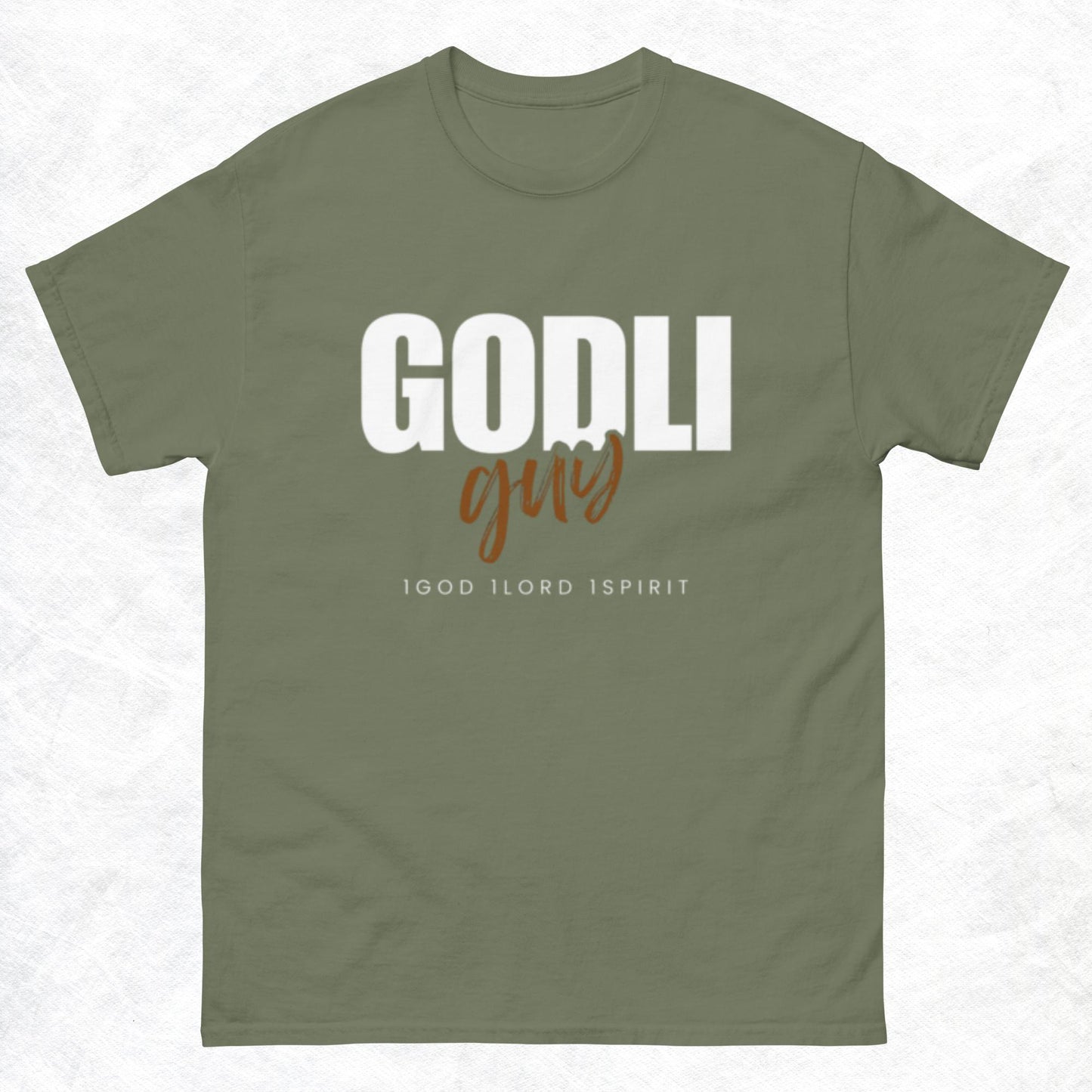 Finn T-shirt. "GODLIGUY. 1GOD 1LORD 1SPIRIT" Choose from 5 colors.