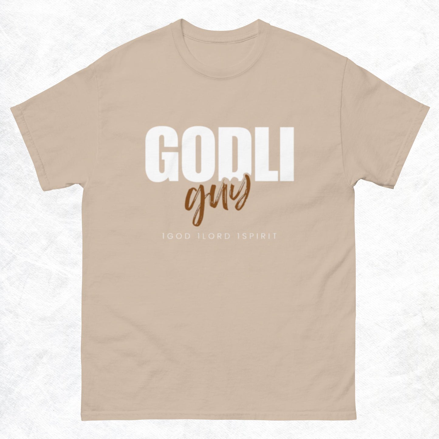 Finn T-shirt. "GODLIGUY. 1GOD 1LORD 1SPIRIT" Choose from 5 colors.