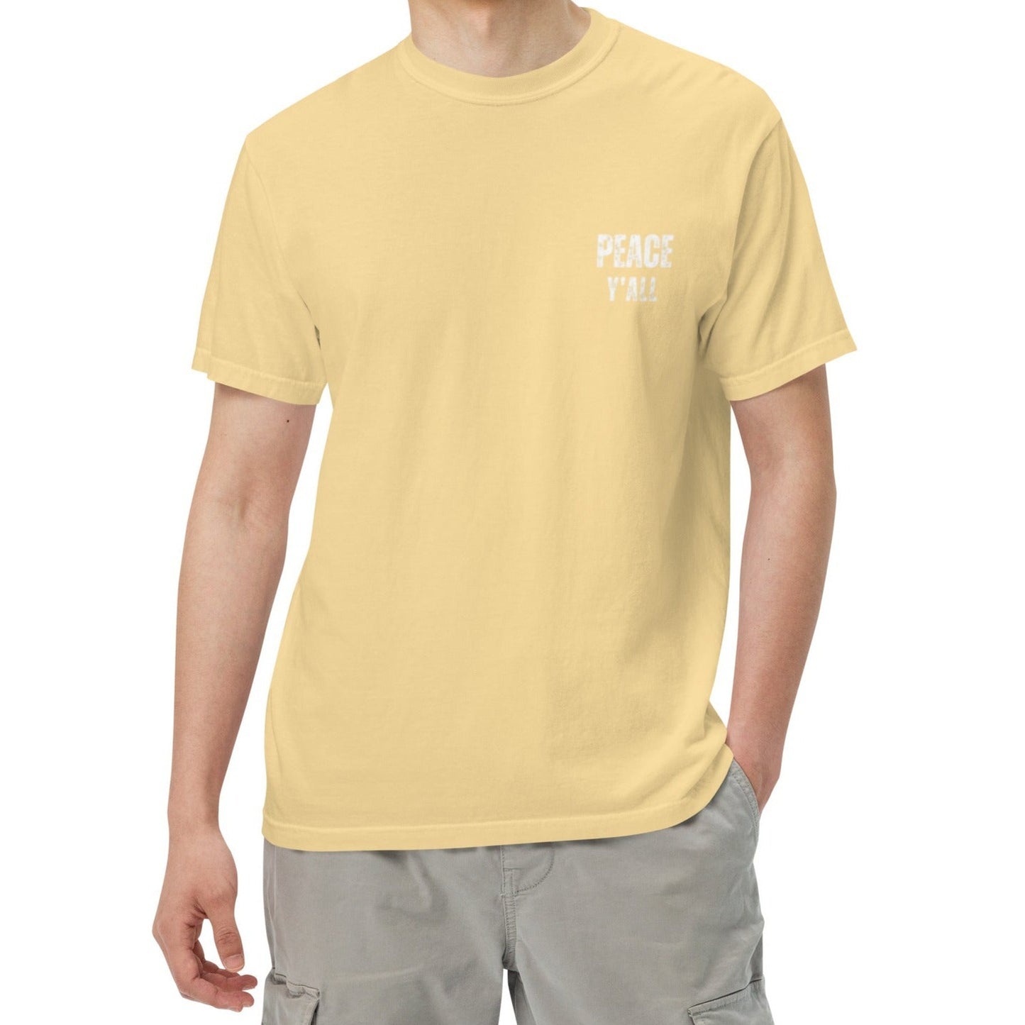Ashton Unisex Heavyweight T-shirt. "PEACE Y'ALL" Choose from 7 colors.