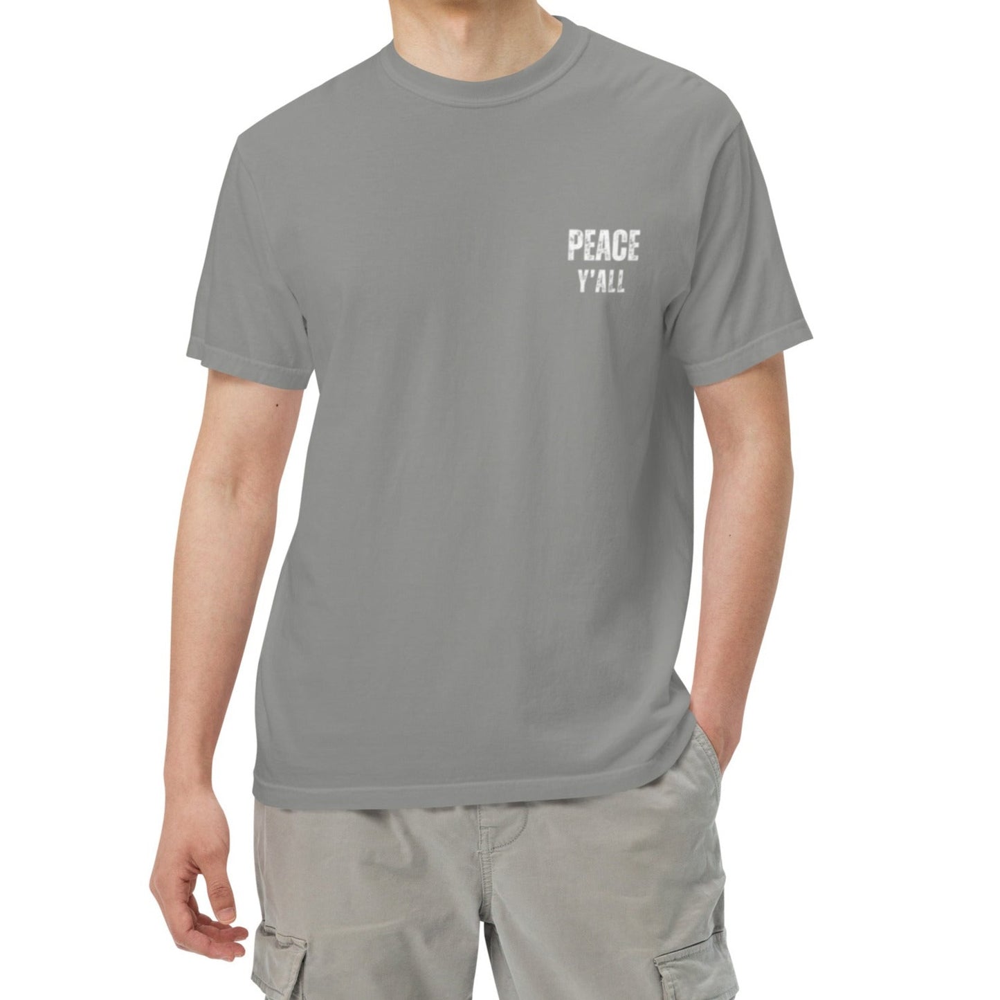 Ashton Unisex Heavyweight T-shirt. "PEACE Y'ALL" Choose from 7 colors.