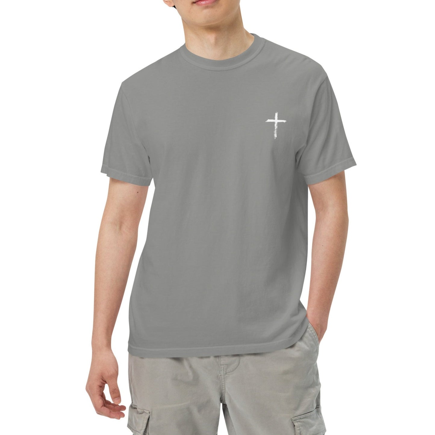 Rayne Unisex Heavyweight T-shirt. "THE CROSS" Choose from 7 colors.