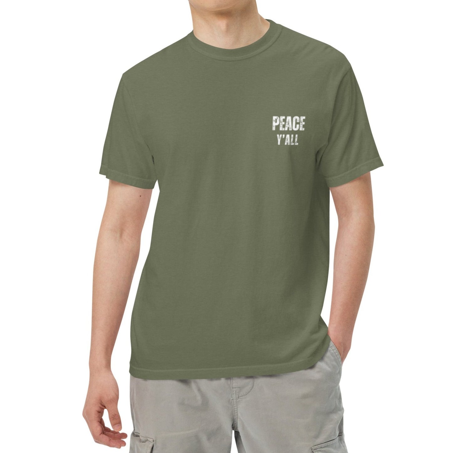 Ashton Unisex Heavyweight T-shirt. "PEACE Y'ALL" Choose from 7 colors.