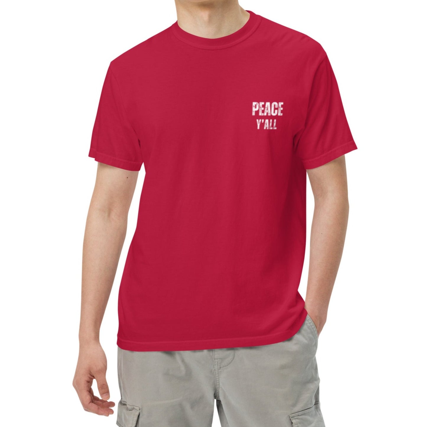 Ashton Unisex Heavyweight T-shirt. "PEACE Y'ALL" Choose from 7 colors.