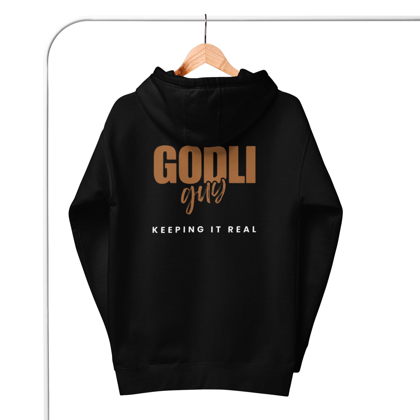 Finn Hoodie. "GODLIGUY. KEEPING IT REAL" Choose from 5 colors in goldenrod/white.