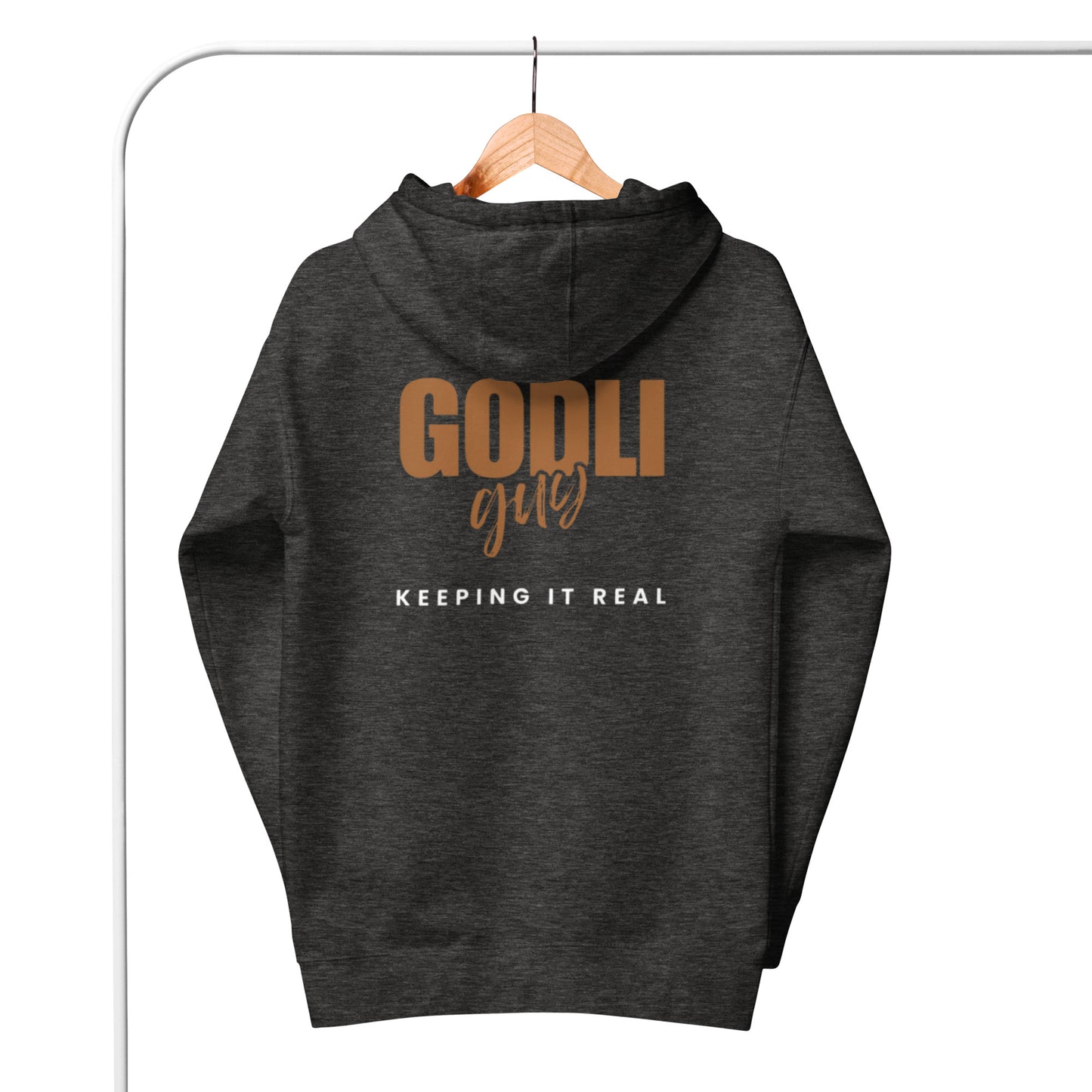 Finn Hoodie. "GODLIGUY. KEEPING IT REAL" Choose from 5 colors in goldenrod/white.