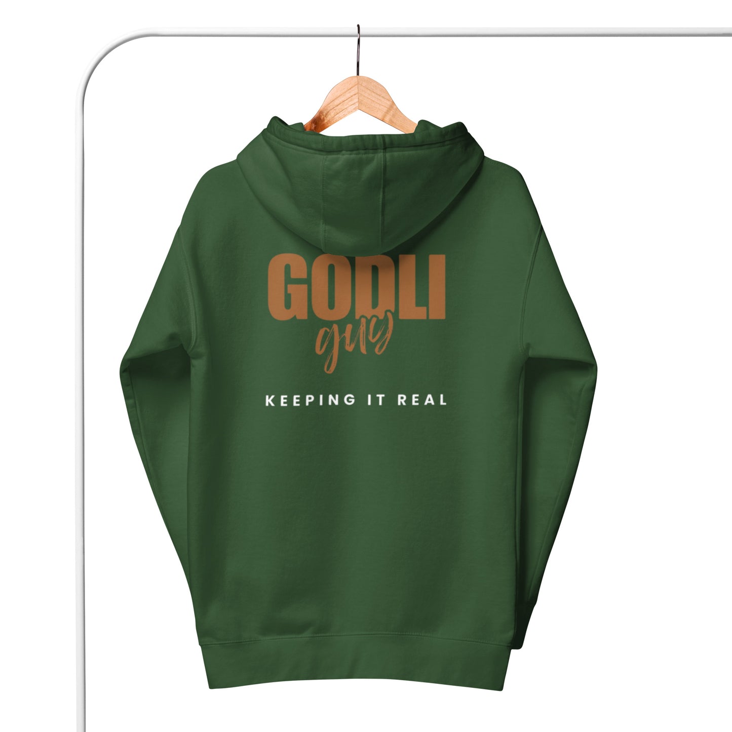 Finn Hoodie. "GODLIGUY. KEEPING IT REAL" Choose from 5 colors in goldenrod/white.