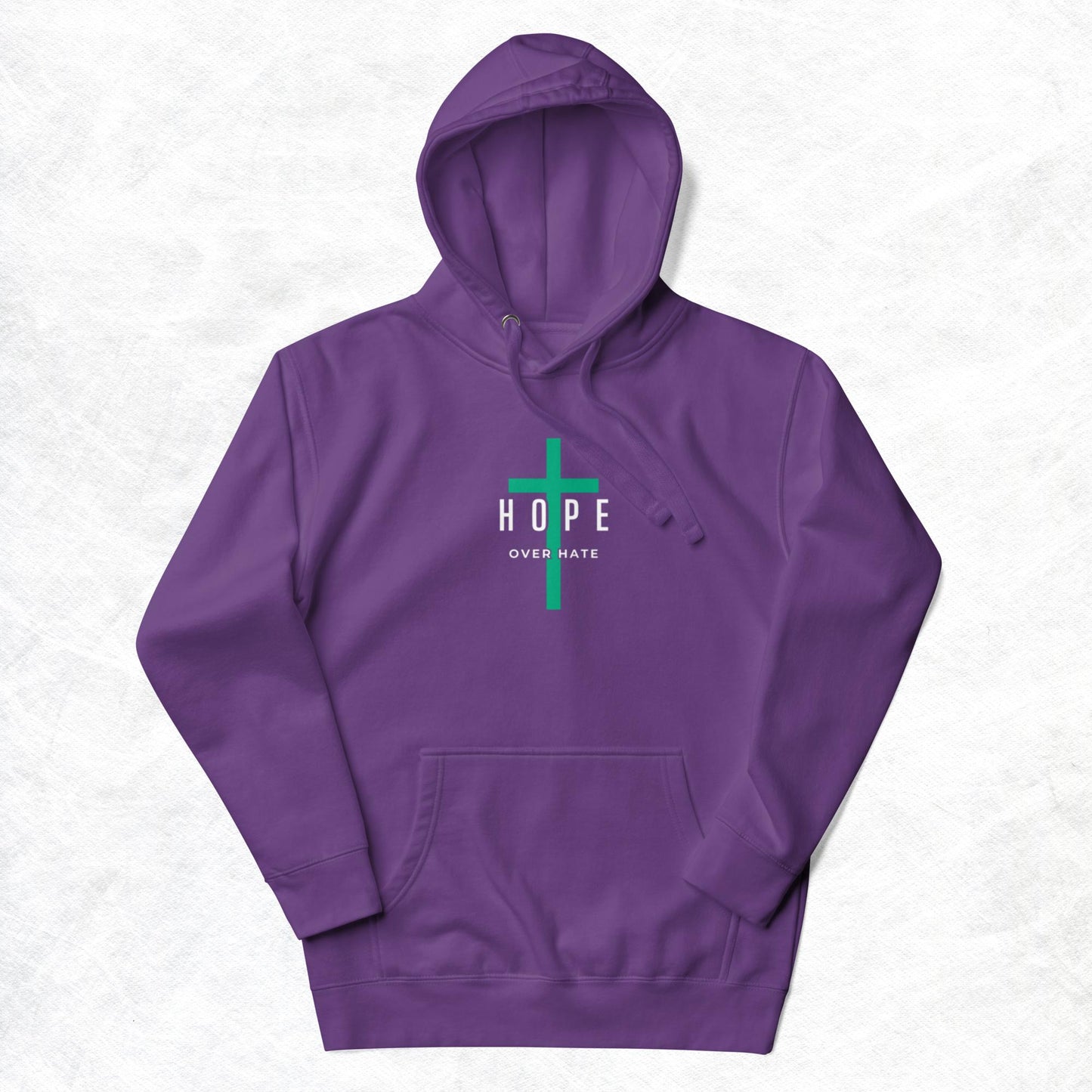 Hope Unisex Hoodie. "HOPE OVER HATE" Choose from 5 colors with green cross.