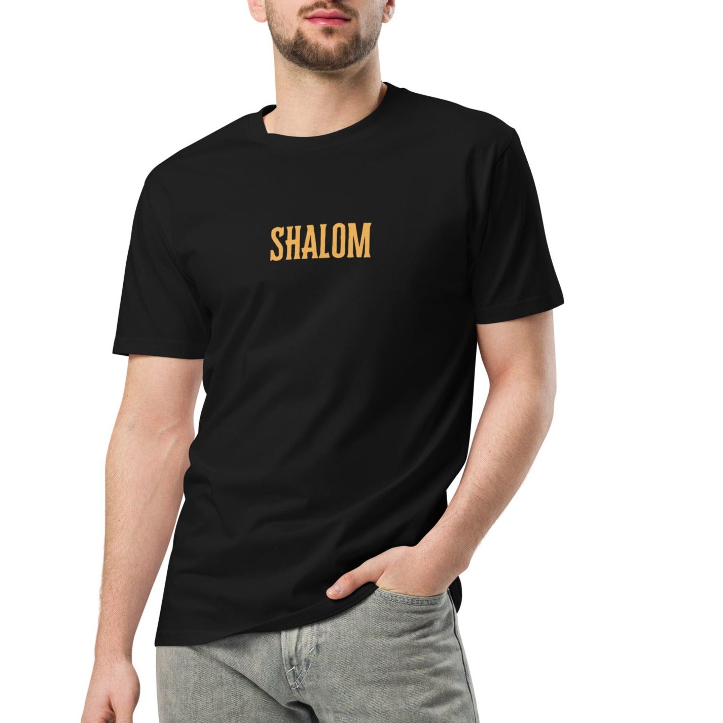 Peace Unisex T-shirt. "SHALOM" Choose from 5 colors with golden print.