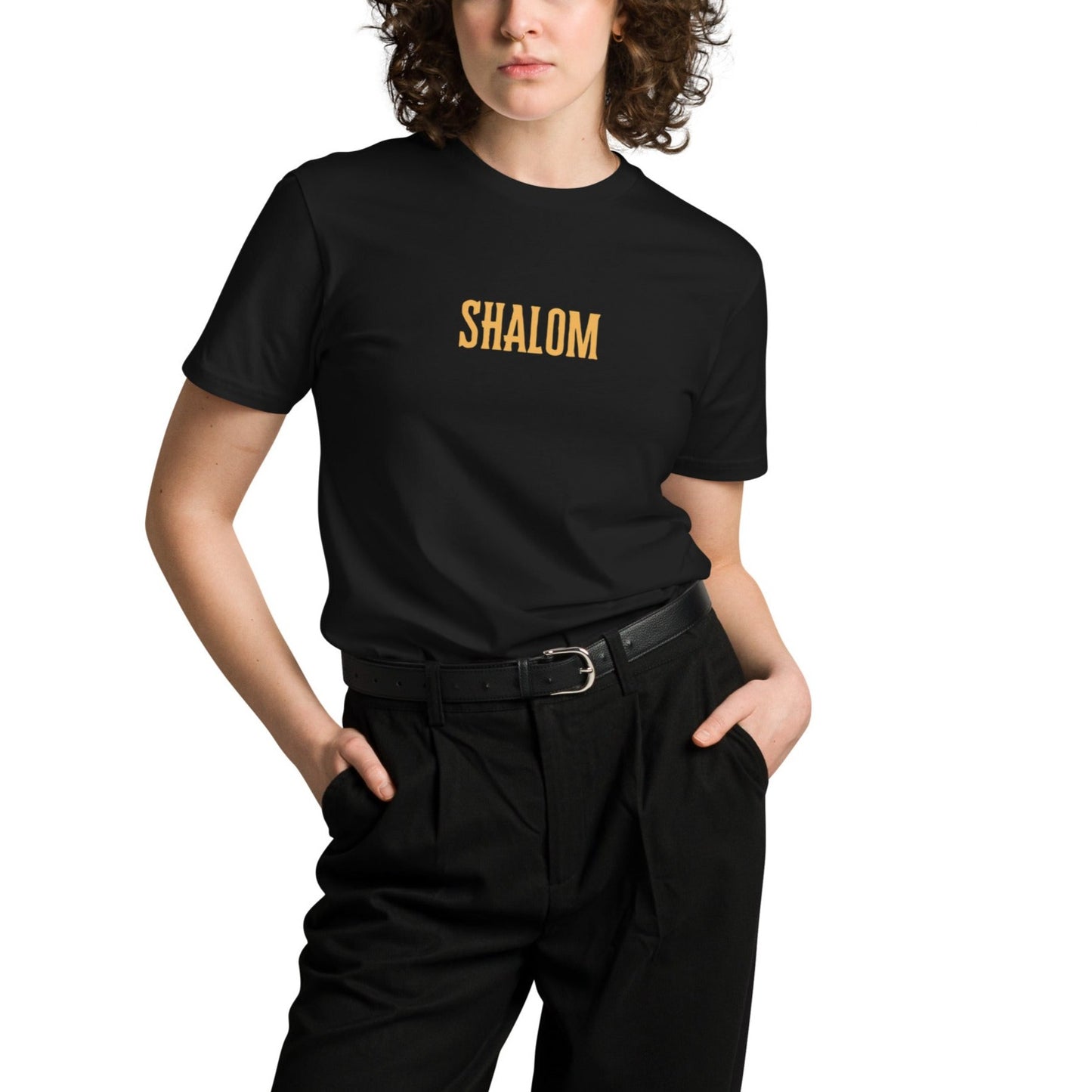 Peace Unisex T-shirt. "SHALOM" Choose from 5 colors with golden print.