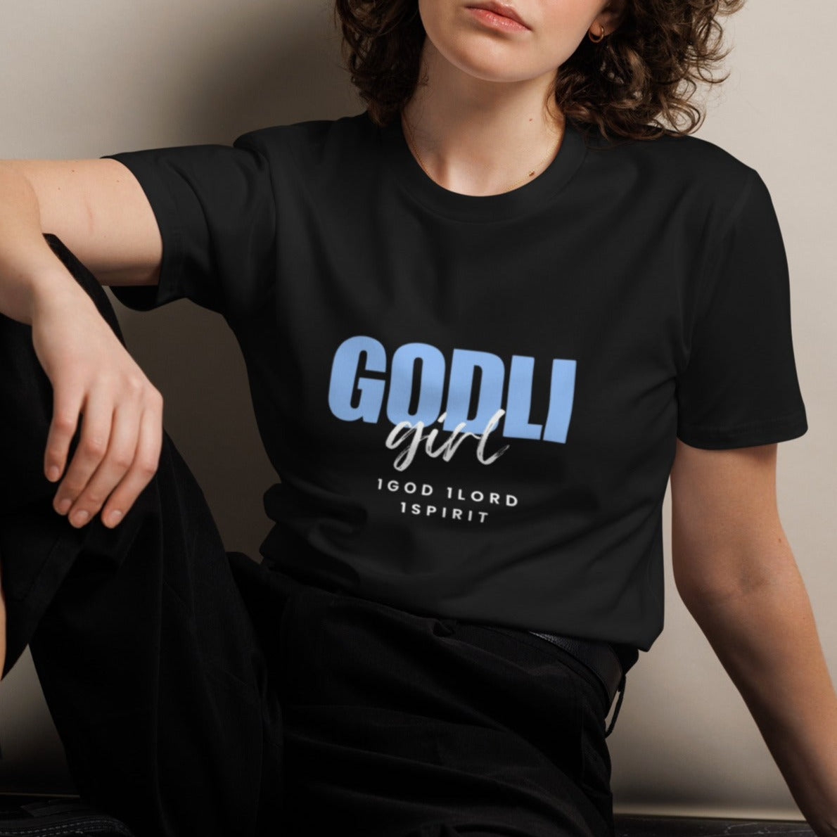 Noa Classic T-shirt. "GODLIGIRL 1GOD 1LORD 1SPIRIT" Choose from 3 colors.