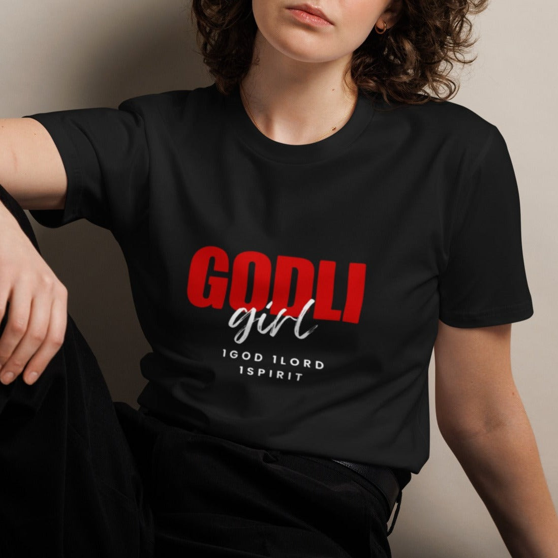 Noa Classic T-shirt. "GODLIGIRL. 1GOD 1LORD 1SPIRIT" Choose from 3 colors.