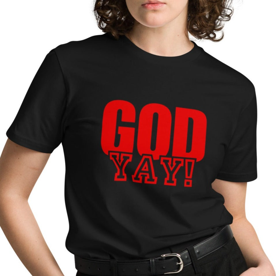 Adrian Unisex Classic T-shirt. "GOD YAY!" Choose from 4 colors.