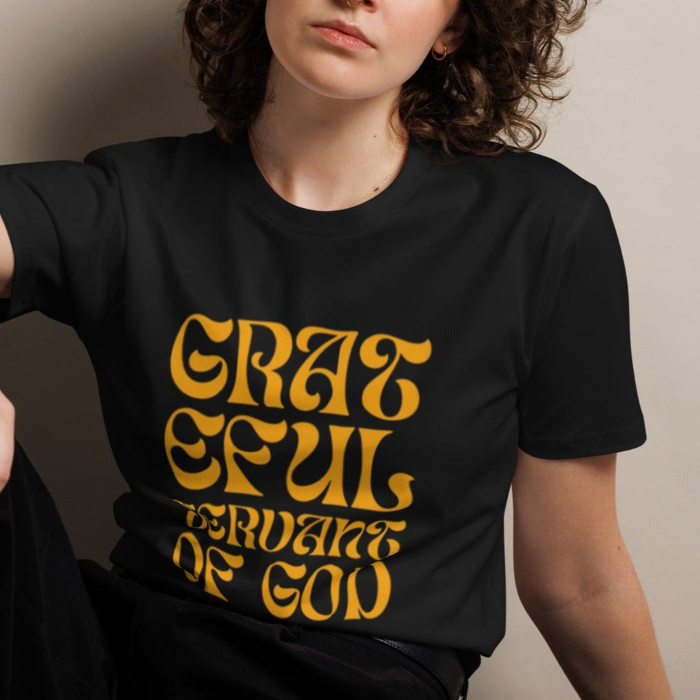 Gwyn Classic T-shirt. "GRATEFUL SERVANT OF GOD" Choose from 5 colors.