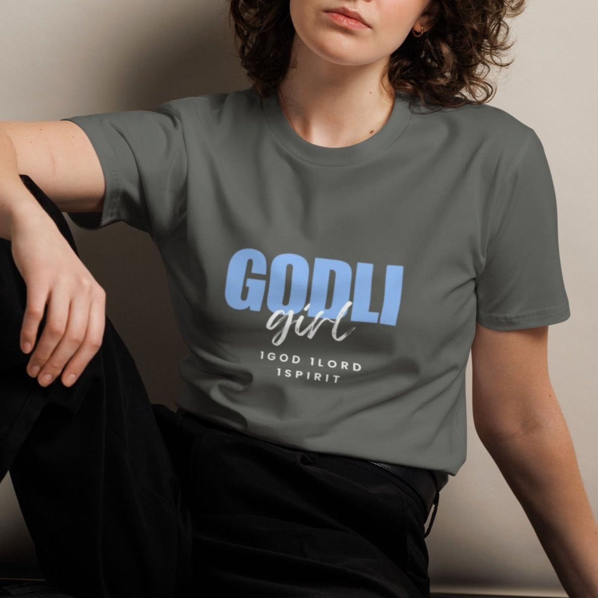 Noa Classic T-shirt. "GODLIGIRL 1GOD 1LORD 1SPIRIT" Choose from 3 colors.