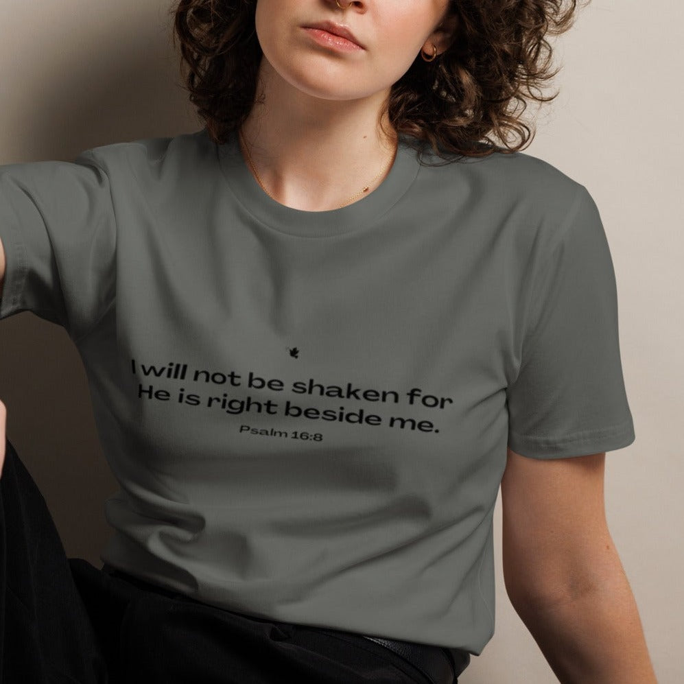 Zyn Classic T-shirt. "I WILL NOT BE SHAKEN FOR HE IS RIGHT BESIDE ME" Choose from 3 colors.