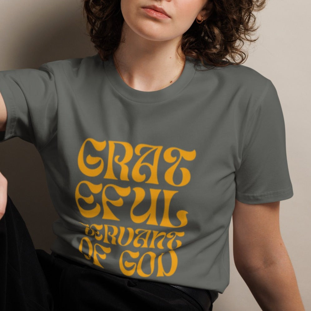 Gwyn Classic T-shirt. "GRATEFUL SERVANT OF GOD" Choose from 5 colors.
