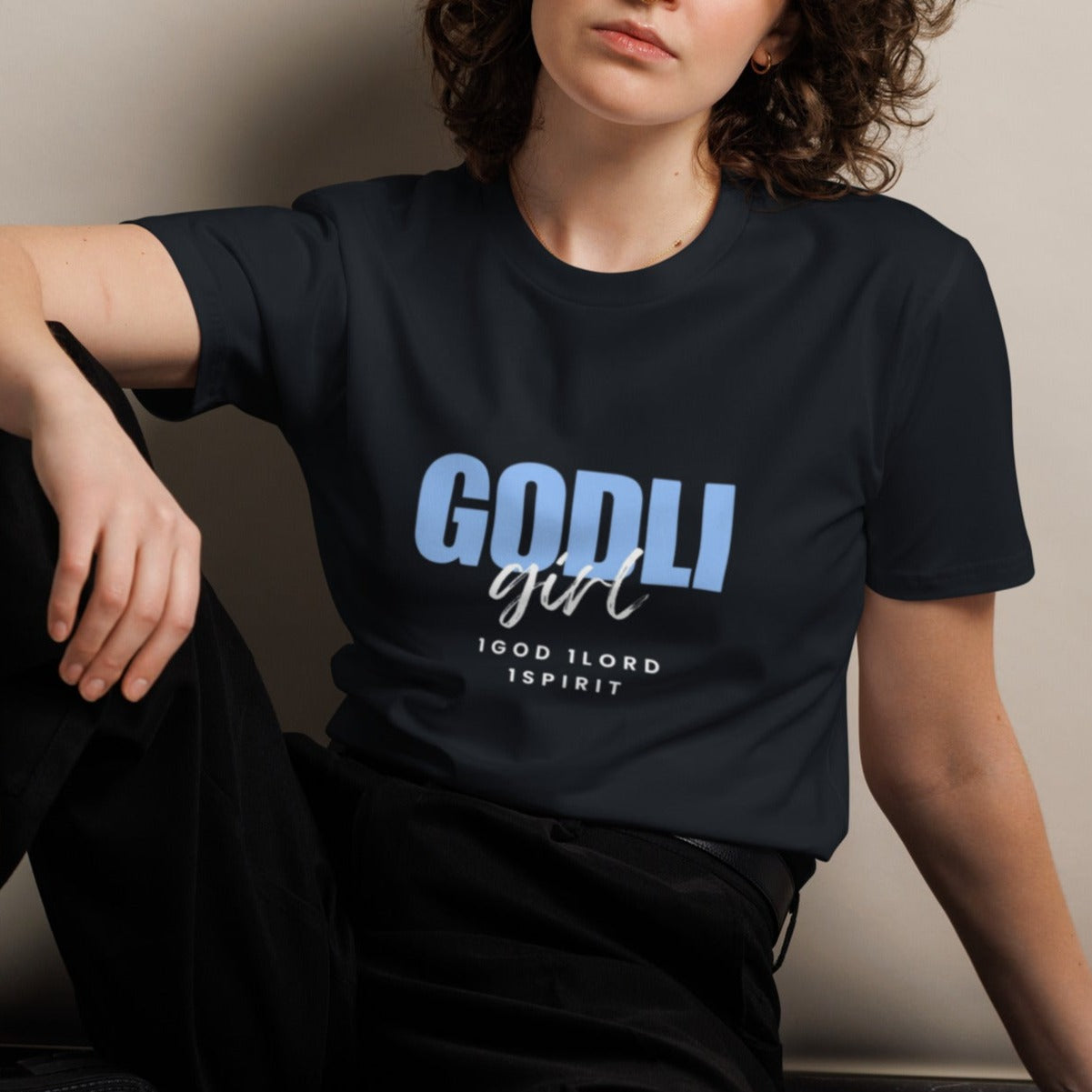 Noa Classic T-shirt. "GODLIGIRL 1GOD 1LORD 1SPIRIT" Choose from 3 colors.