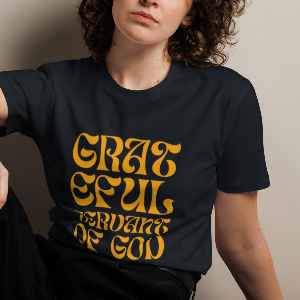Gwyn Classic T-shirt. "GRATEFUL SERVANT OF GOD" Choose from 5 colors.