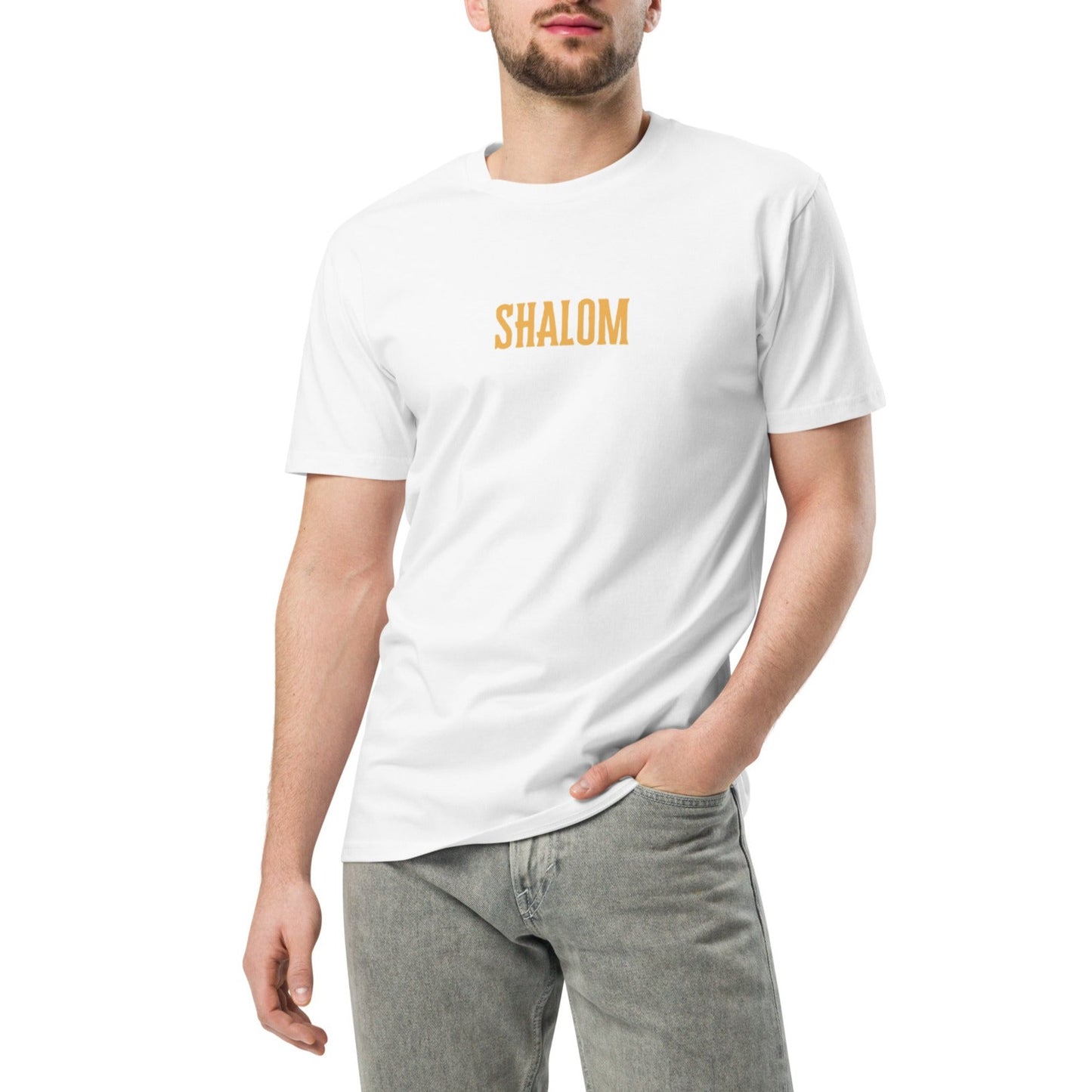 Peace Unisex T-shirt. "SHALOM" Choose from 5 colors with golden print.