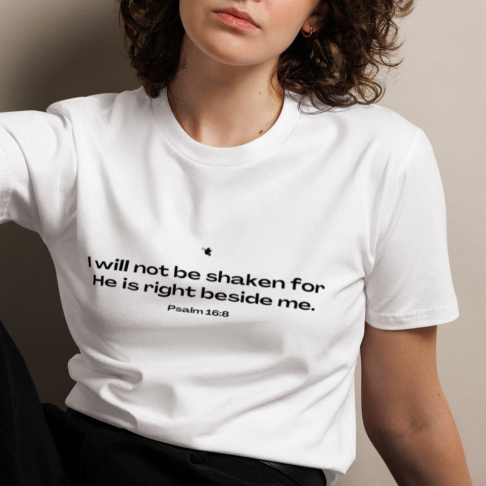 Zyn Classic T-shirt. "I WILL NOT BE SHAKEN FOR HE IS RIGHT BESIDE ME" Choose from 3 colors.