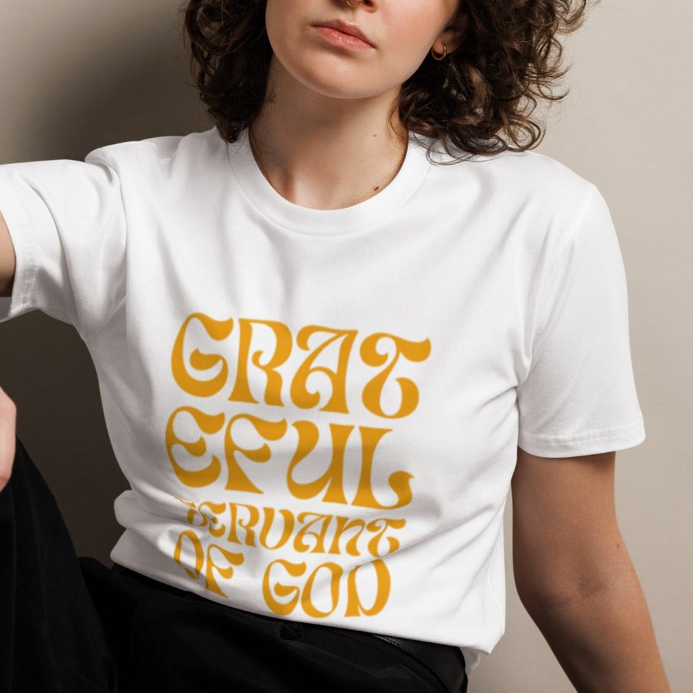Gwyn Classic T-shirt. "GRATEFUL SERVANT OF GOD" Choose from 5 colors.