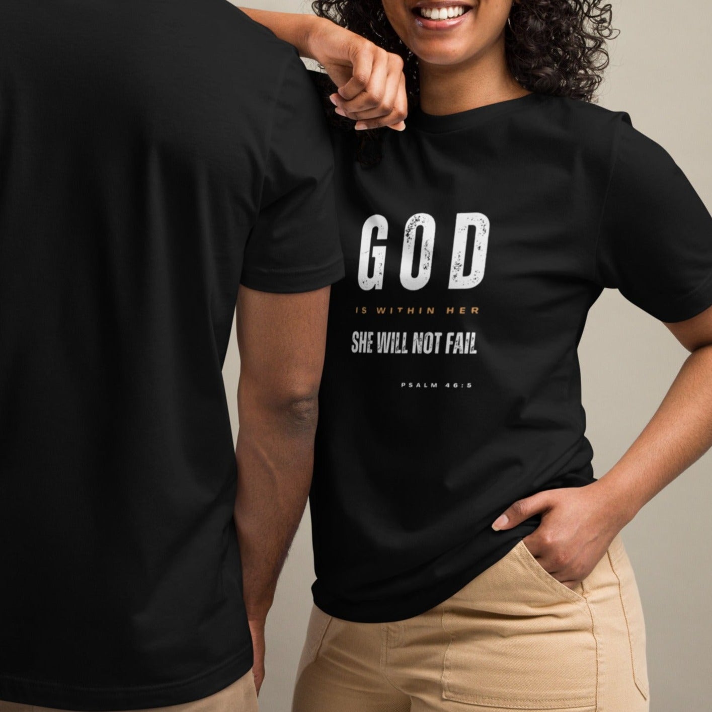 Jai T-shirt. "GOD IS WITHIN HER. SHE WILL NOT FAIL" Choose from 4 colors.