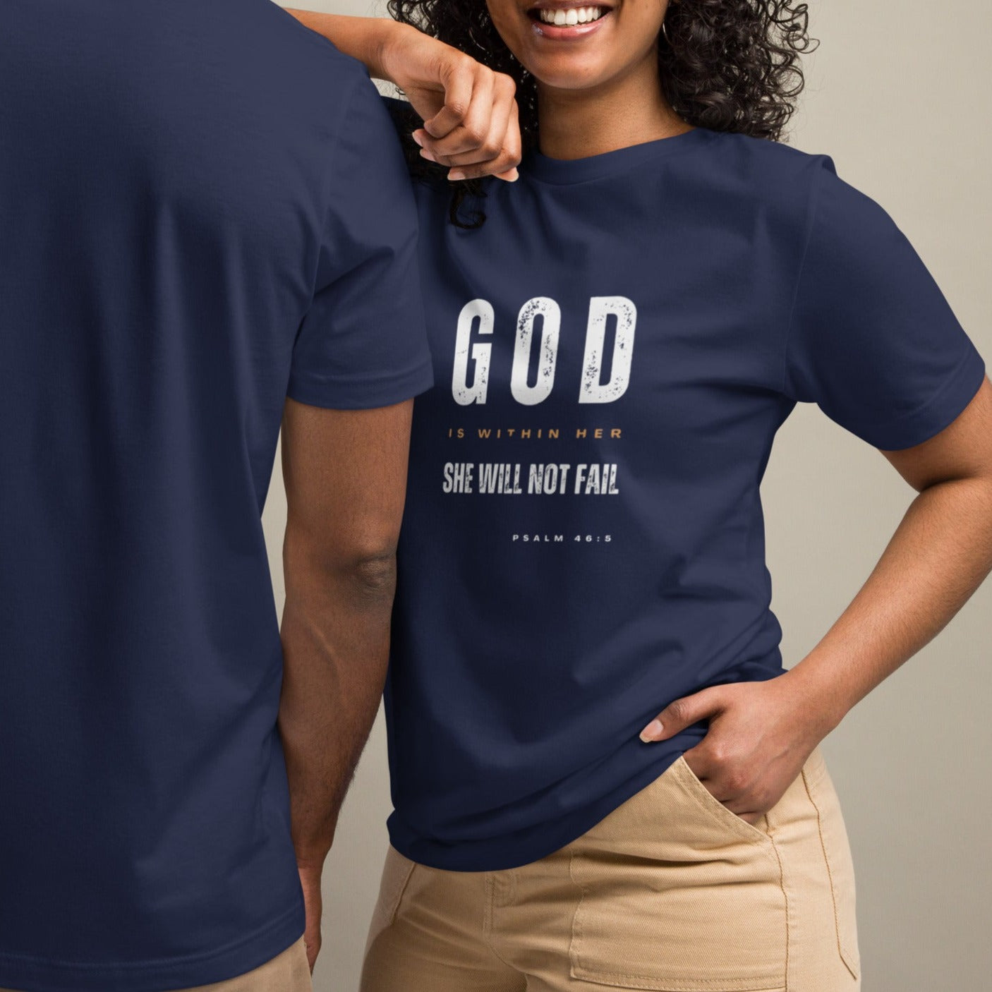 Jai T-shirt. "GOD IS WITHIN HER. SHE WILL NOT FAIL" Choose from 4 colors.