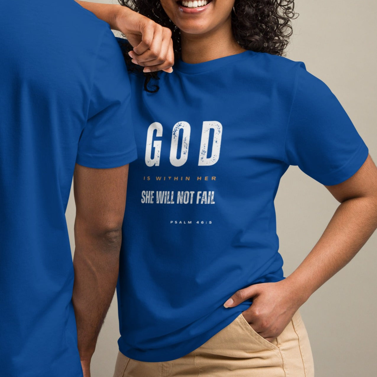 Jai T-shirt. "GOD IS WITHIN HER. SHE WILL NOT FAIL" Choose from 4 colors.