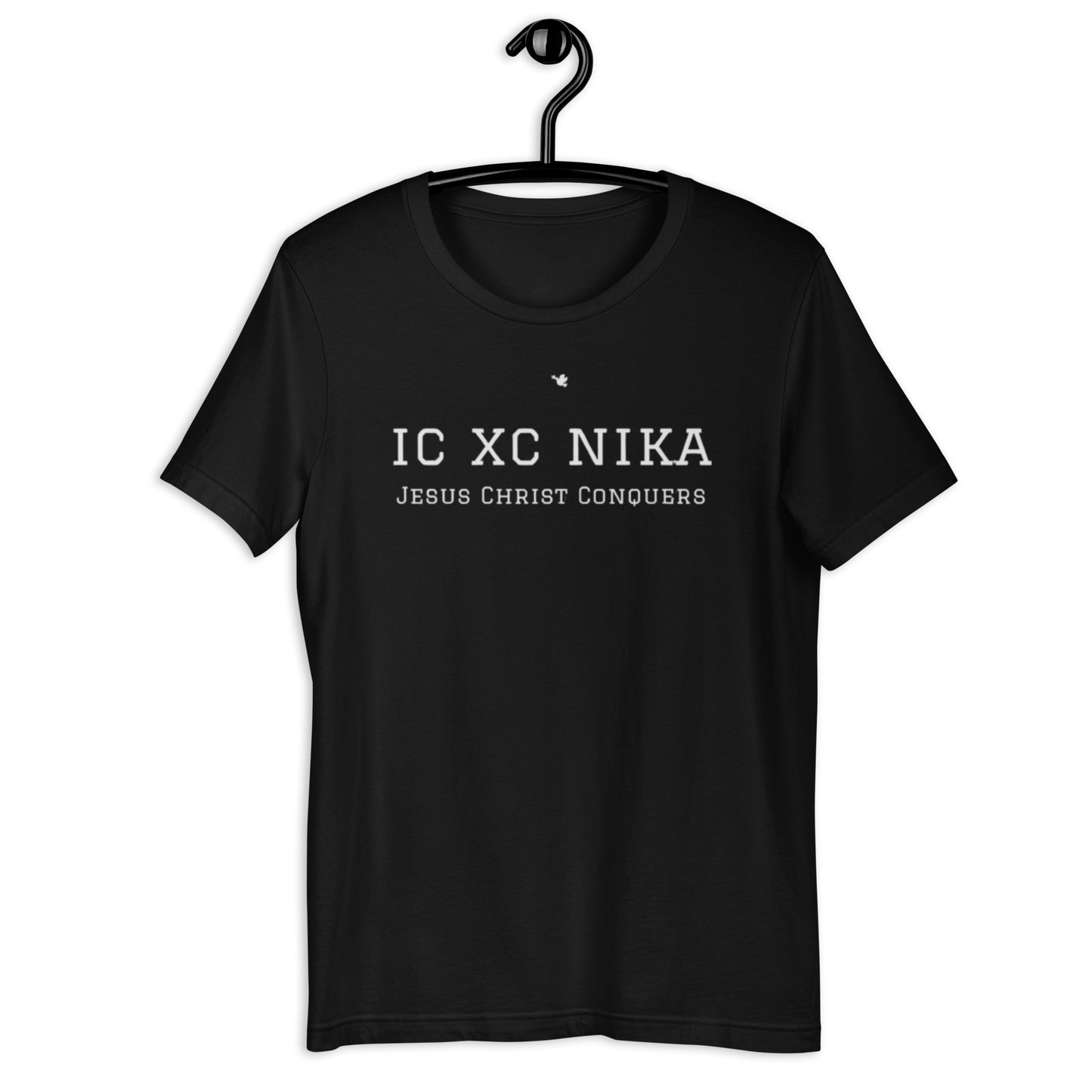 Jystin Unisex T-shirt. "IC XC NIKA. JESUS CHRIST CONQUERS" Choose from 9 colors.