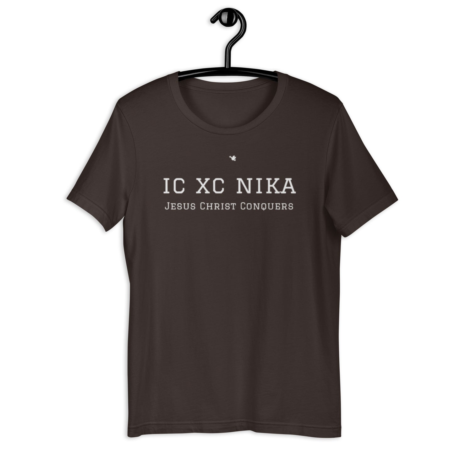 Jystin Unisex T-shirt. "IC XC NIKA. JESUS CHRIST CONQUERS" Choose from 9 colors.