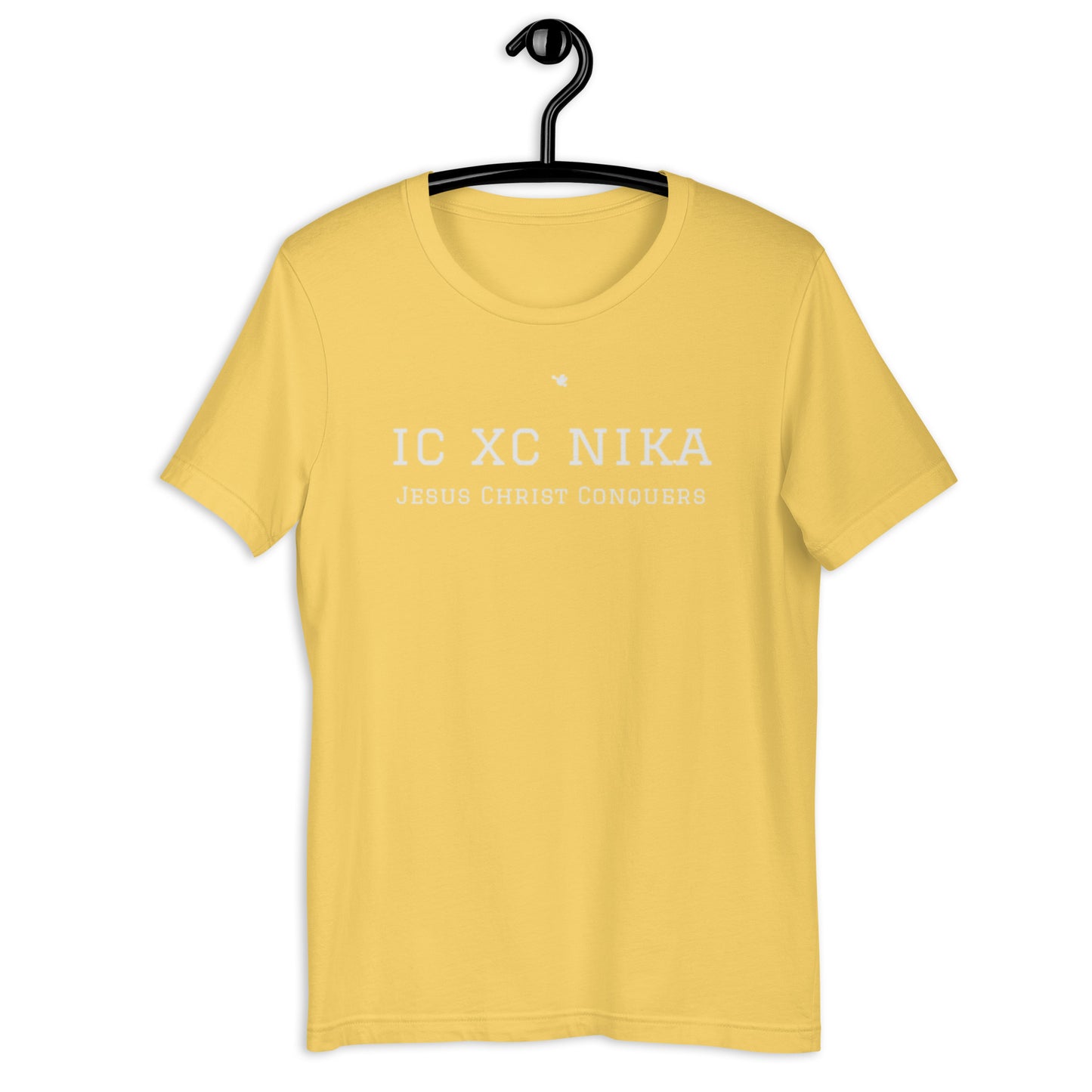 Jystin Unisex T-shirt. "IC XC NIKA. JESUS CHRIST CONQUERS" Choose from 9 colors.