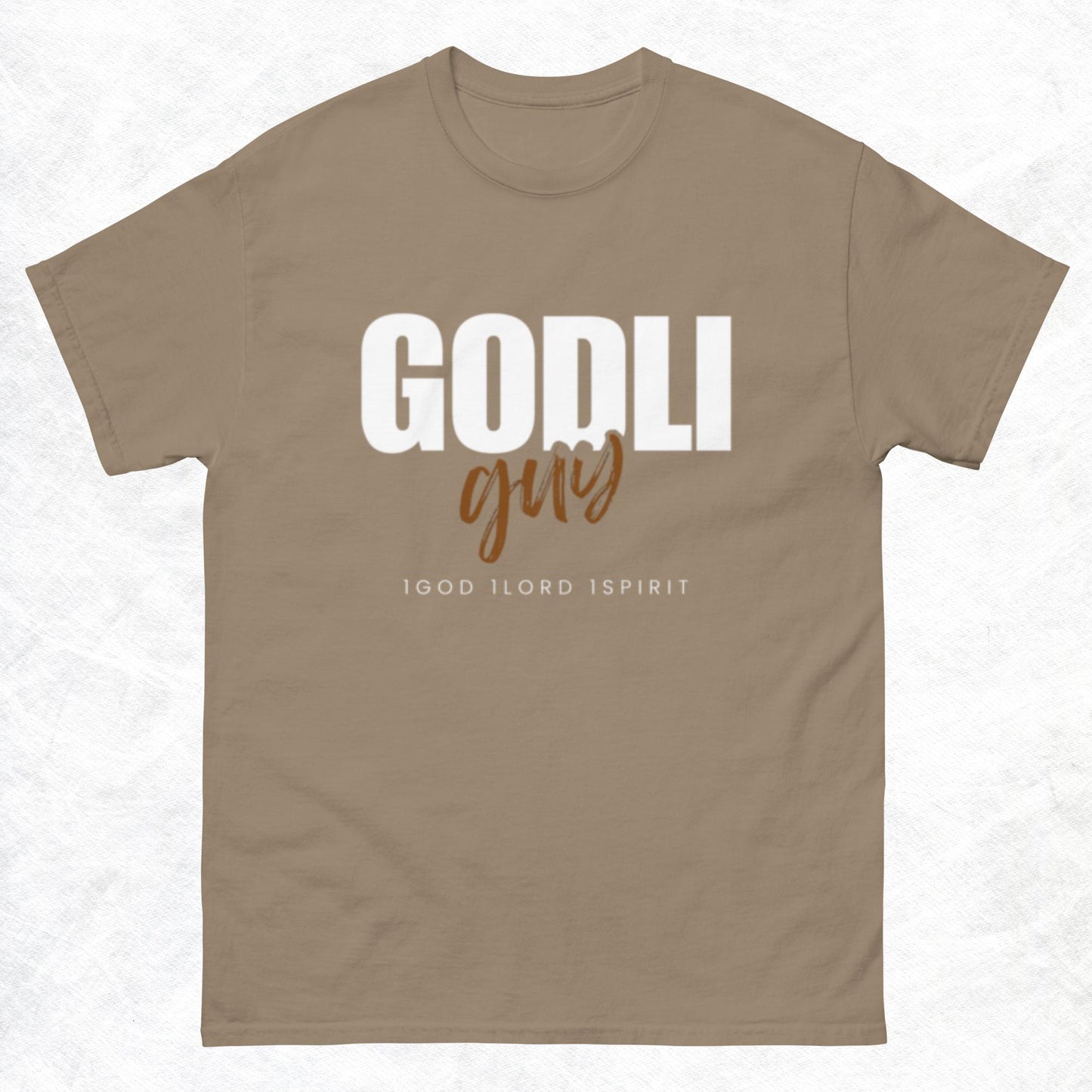 Finn T-shirt.  "GODLIGUY. 1GOD 1LORD 1SPIRIT"  Choose from 5 colors.