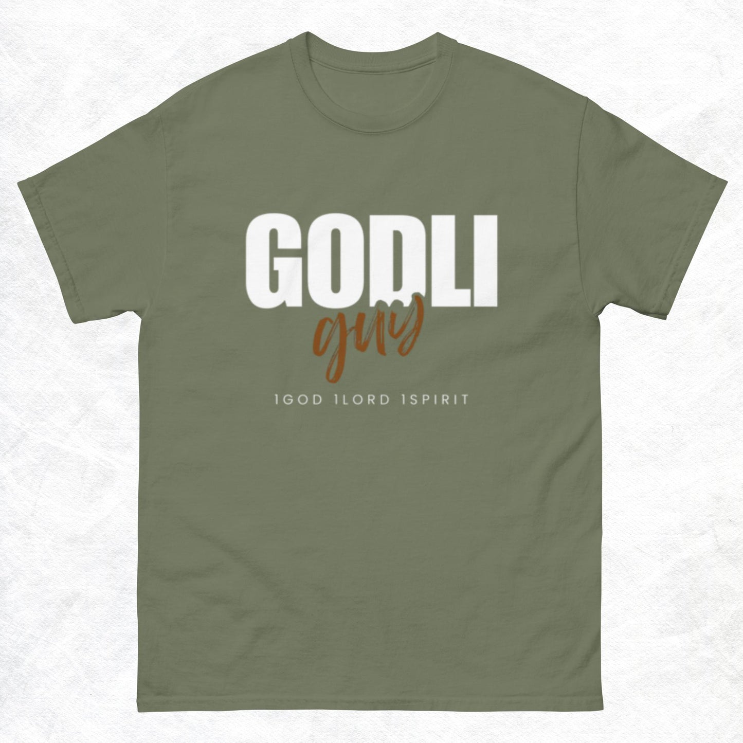 Finn T-shirt.  "GODLIGUY. 1GOD 1LORD 1SPIRIT"  Choose from 5 colors.