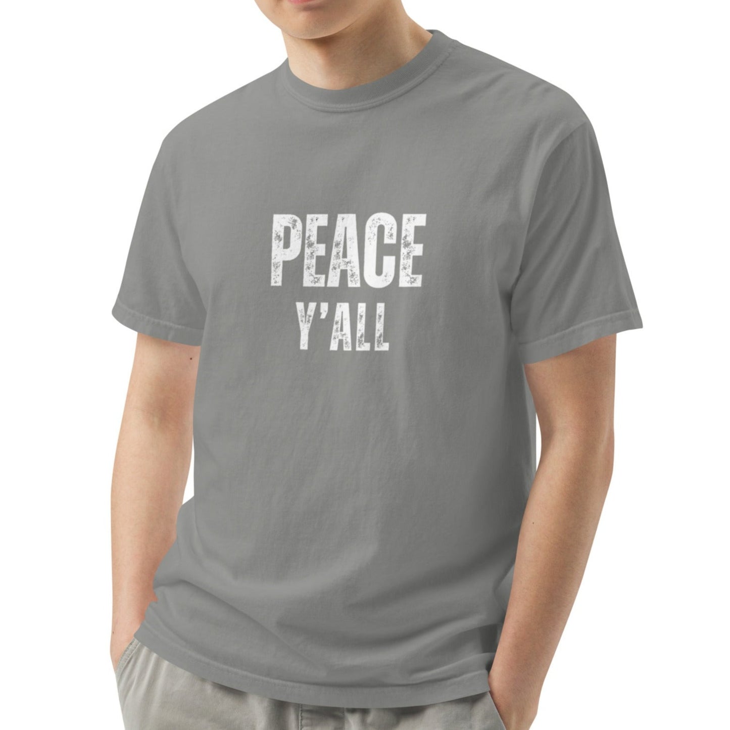 Ashton Unisex Heavyweight T-shirt.  "PEACE Y'ALL"  Choose from 6 colors.