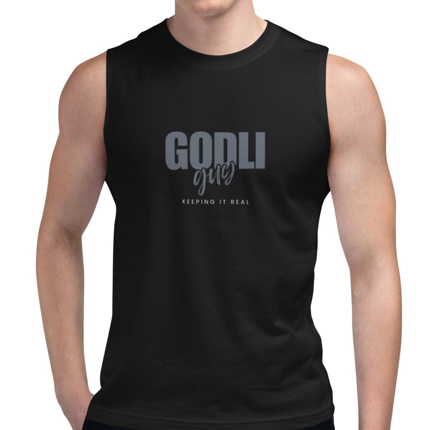 Finn Muscle Shirt.  "GODLIGUY. KEEPING IT REAL"