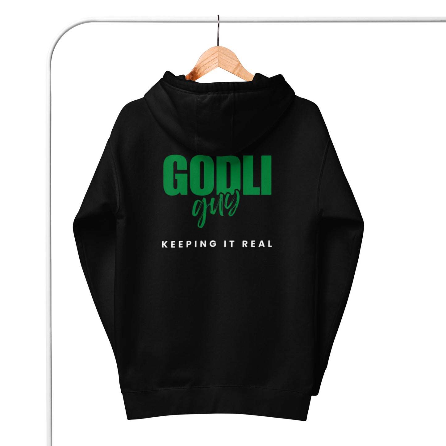 Finn Hoodie.  "GODLIGUY.  KEEPING IT REAL"   Choose from 4 colors.