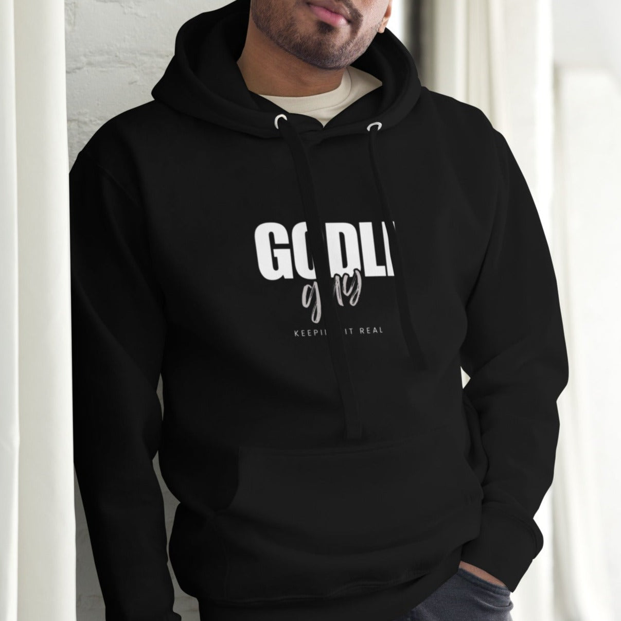 Finn Hoodie.  "GODLIGUY. KEEPING IT REAL"  Choose from 5 colors.