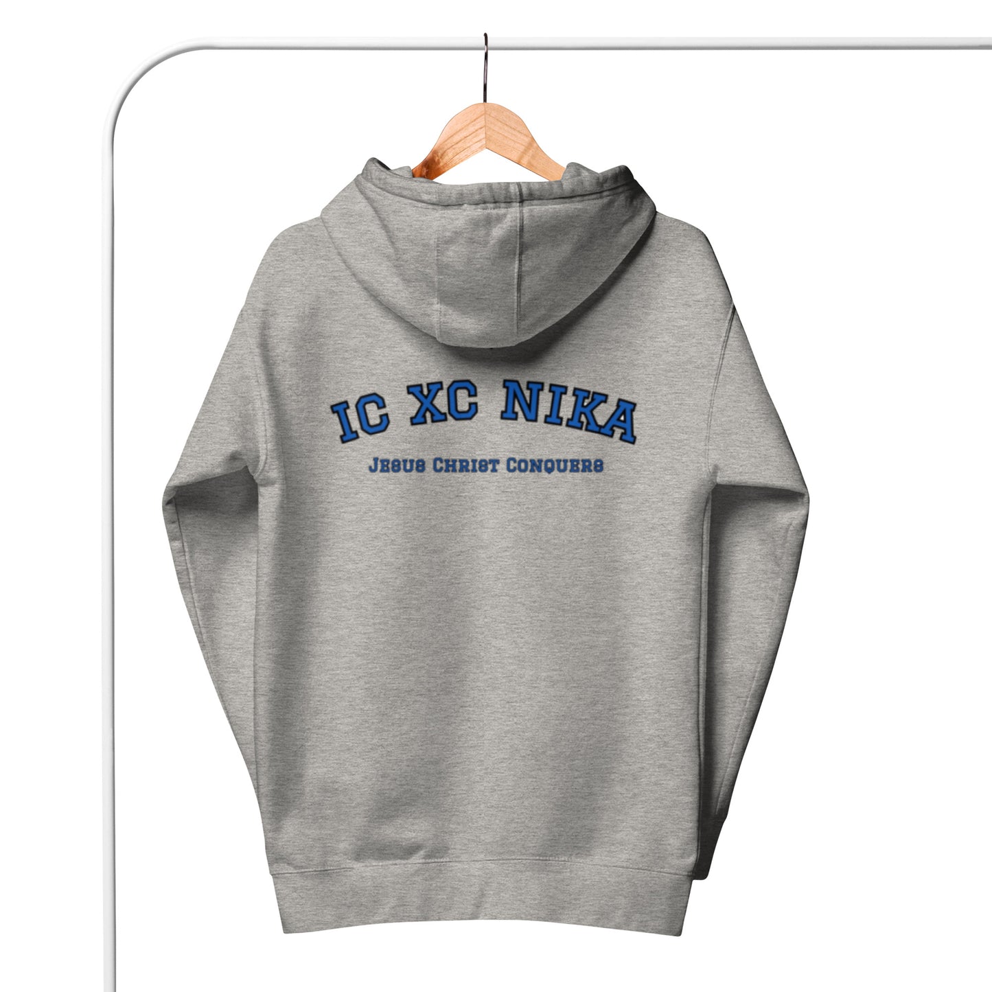 Jystin 1 Unisex Hoodie.  "IC XC NIKA.  JESUS CHRIST CONQUERS"  Choose from 4 colors.