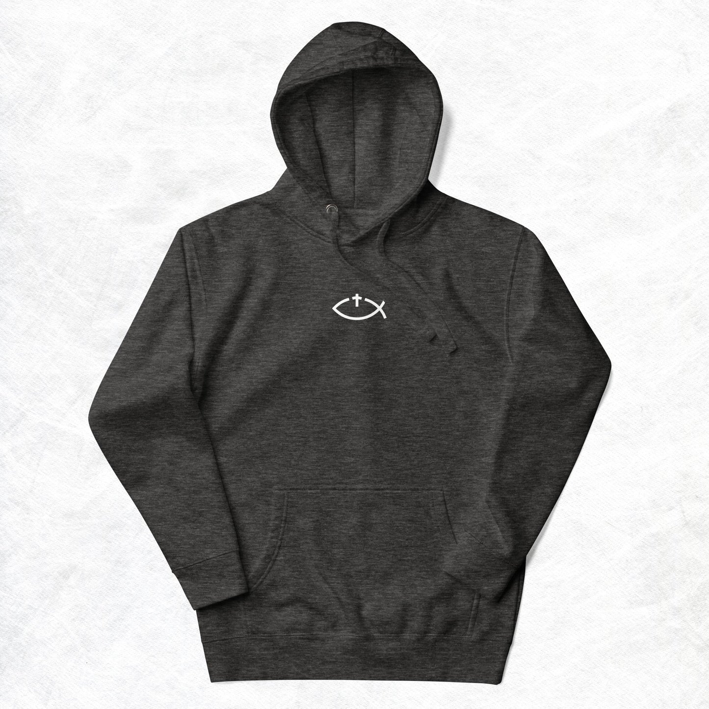 Aaryn Unisex Hoodie.   "Ichthys or Jesus Fish with Cross"  Choose from 9 colors.