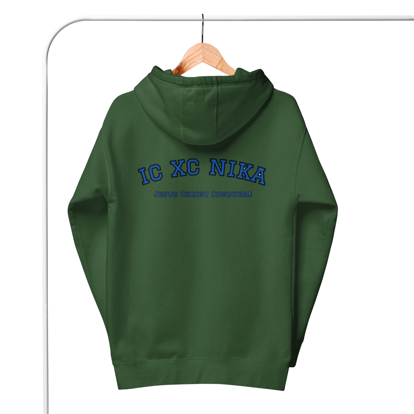 Jystin 1 Unisex Hoodie.  "IC XC NIKA.  JESUS CHRIST CONQUERS"  Choose from 4 colors.