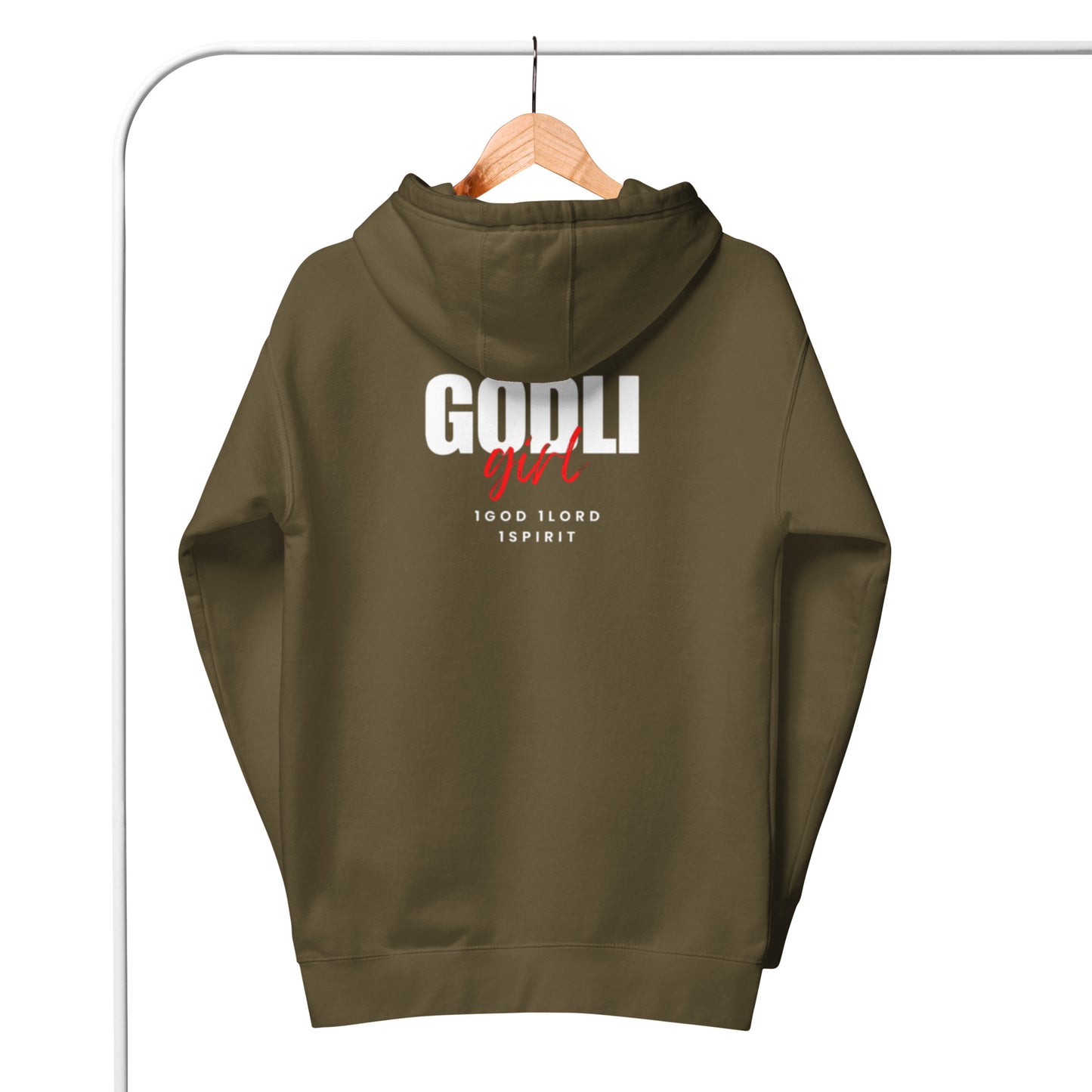 Noa Hoodie.  "GODLIGIRL.  IGOD 1LORD 1SPIRIT"  Choose from 5 colors.