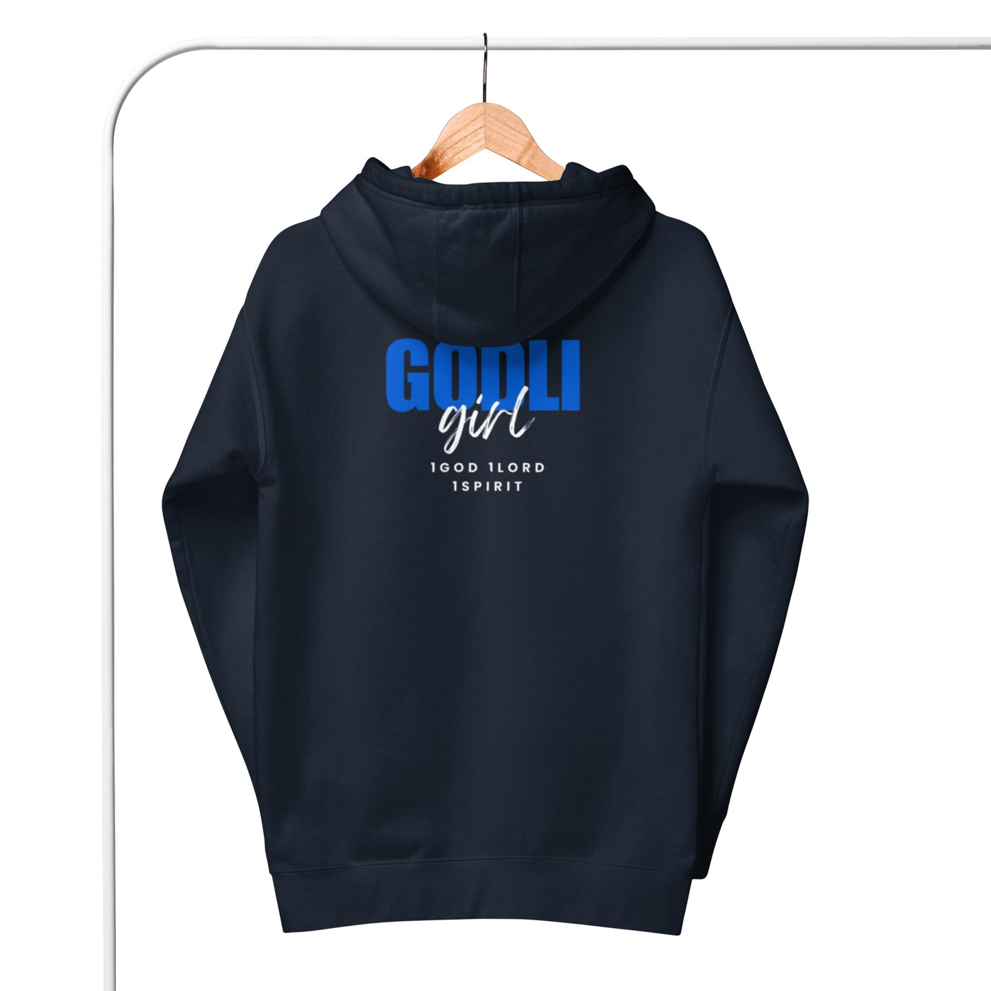 Noa Hoodie.  "GODLIGIRL.  1GOD 1LORD 1SPIRIT"  Choose from 4 colors.