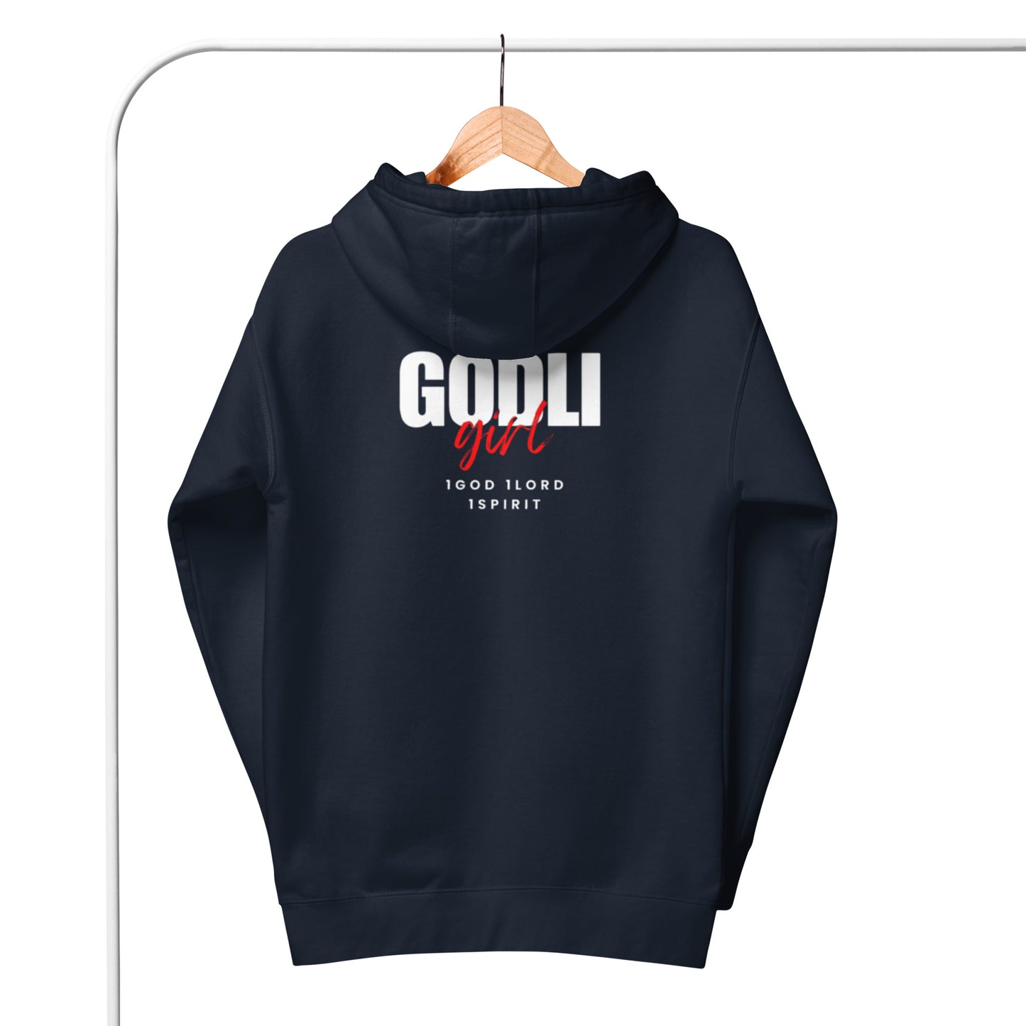 Noa Hoodie.  "GODLIGIRL.  IGOD 1LORD 1SPIRIT"  Choose from 5 colors.