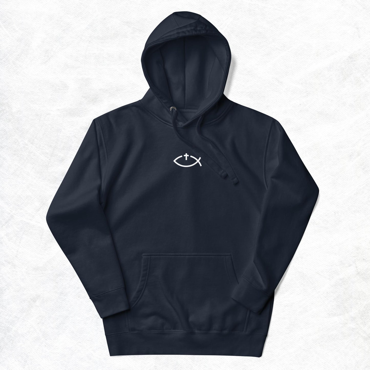 Aaryn Unisex Hoodie.   "Ichthys or Jesus Fish with Cross"  Choose from 9 colors.