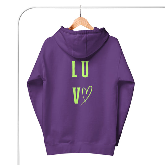 Luv Unisex Hoodie.  "LUV"  Choose from 5 colors.