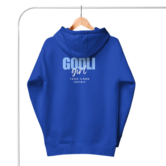 Noa Hoodie.  "GODLIGIRL.  1GOD 1LORD 1SPIRIT"  Choose from 5 colors.