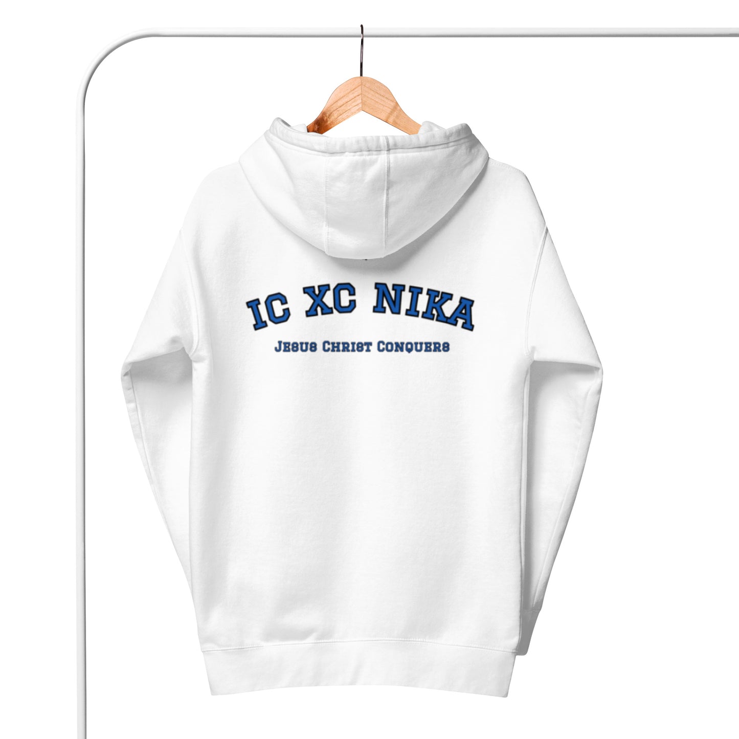 Jystin 1 Unisex Hoodie.  "IC XC NIKA.  JESUS CHRIST CONQUERS"  Choose from 4 colors.