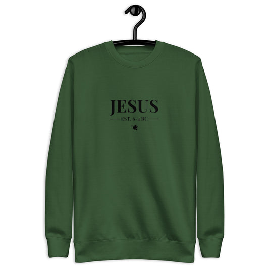 Dane Unisex Crewneck Sweatshirt.   "JESUS   EST. 6-4 BC"  Choose from 3 colors.