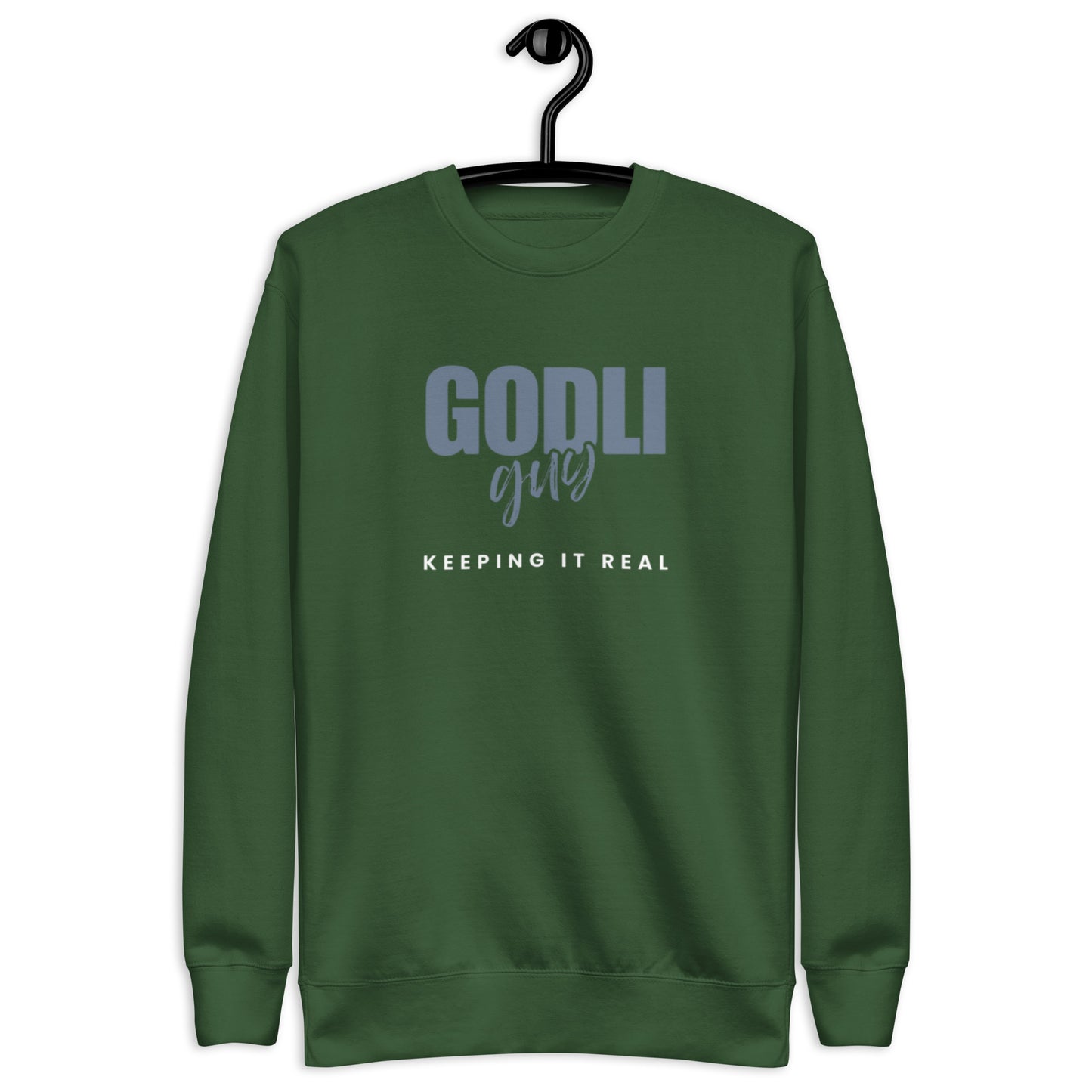 Finn Crewneck Sweatshirt.  "GODLIGUY.  KEEPING IT REAL"  Choose from 4 colors.