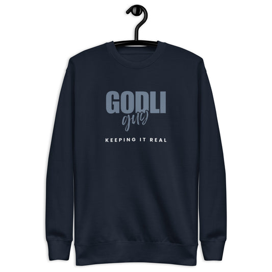 Finn Crewneck Sweatshirt.  "GODLIGUY.  KEEPING IT REAL"  Choose from 4 colors.